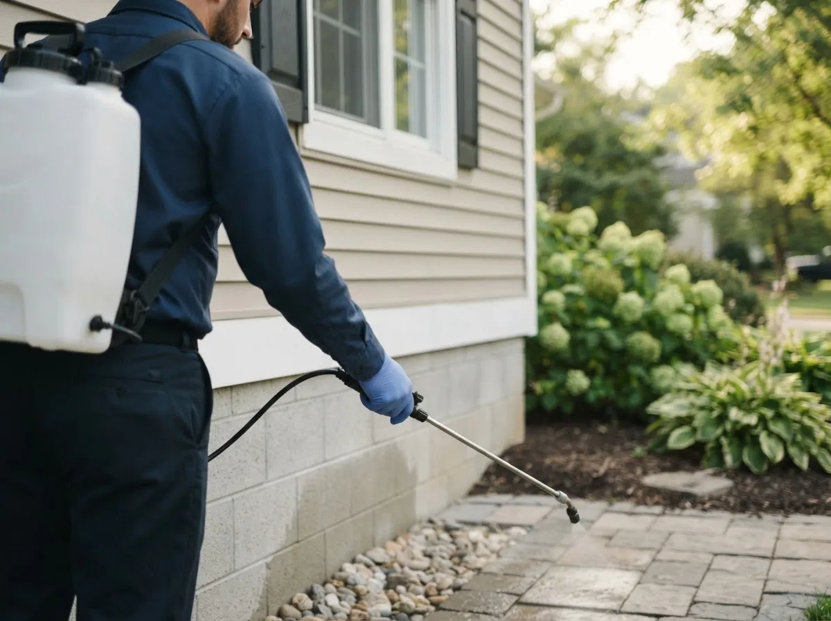 Pest control technician inspecting a home in Lena, WI